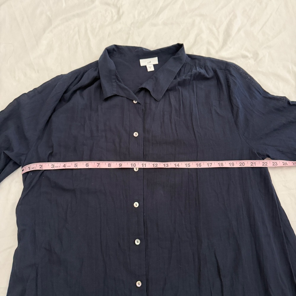 J. Jill Navy Blue Gauze Button Front Duster Maxi Shirt Dress M Coastal Nautical - Picture 4 of 8